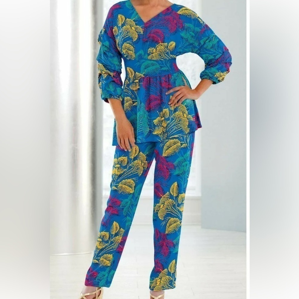 🔥ASHRO, Obiani Pant Set,Vibrant & Absolutely Stunning,Vacation Perfect, Size 2X - Picture 4 of 4
